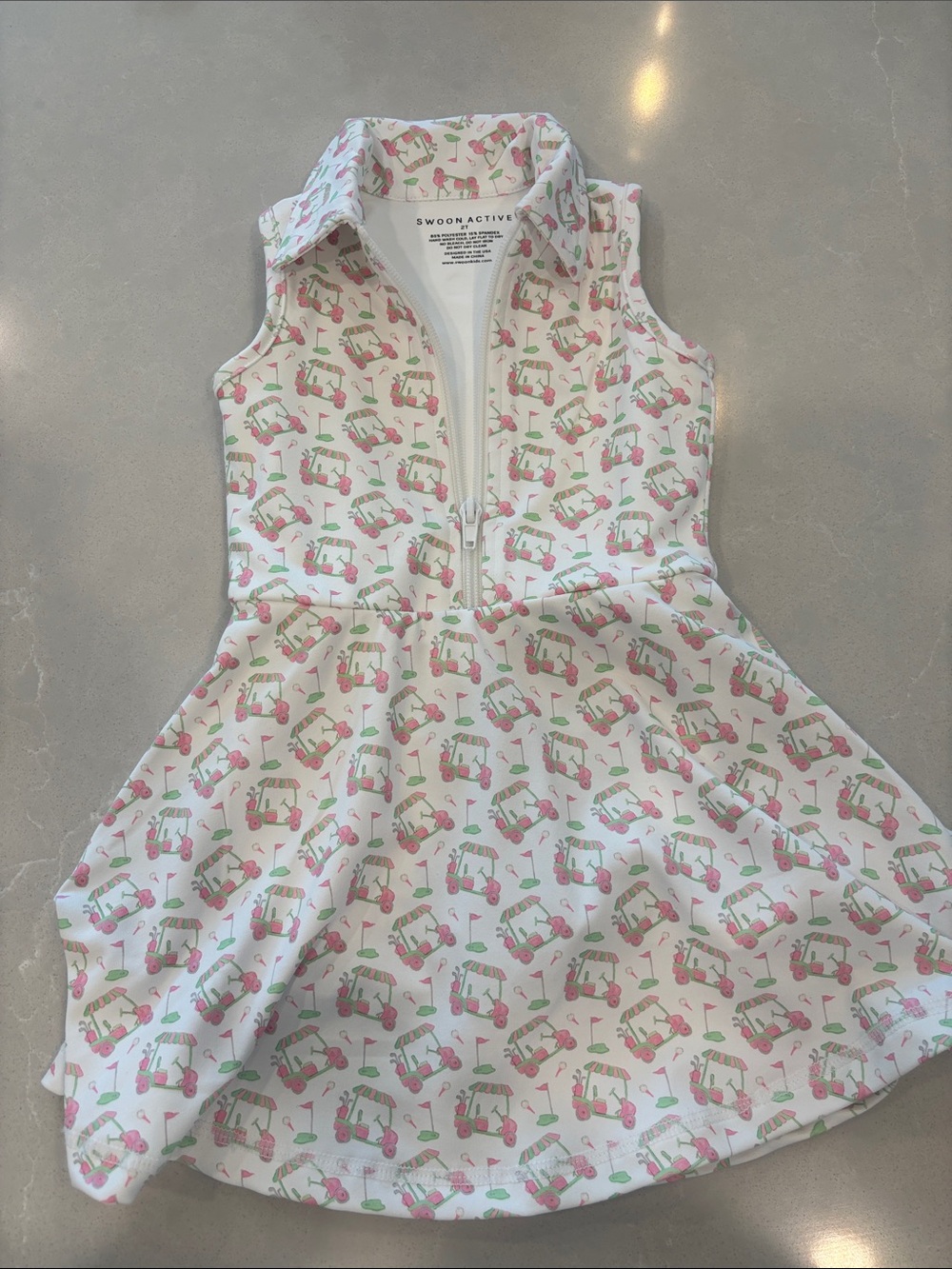 Swoon Boutique White Polo Dress with Pink & Green Golf Cart Print